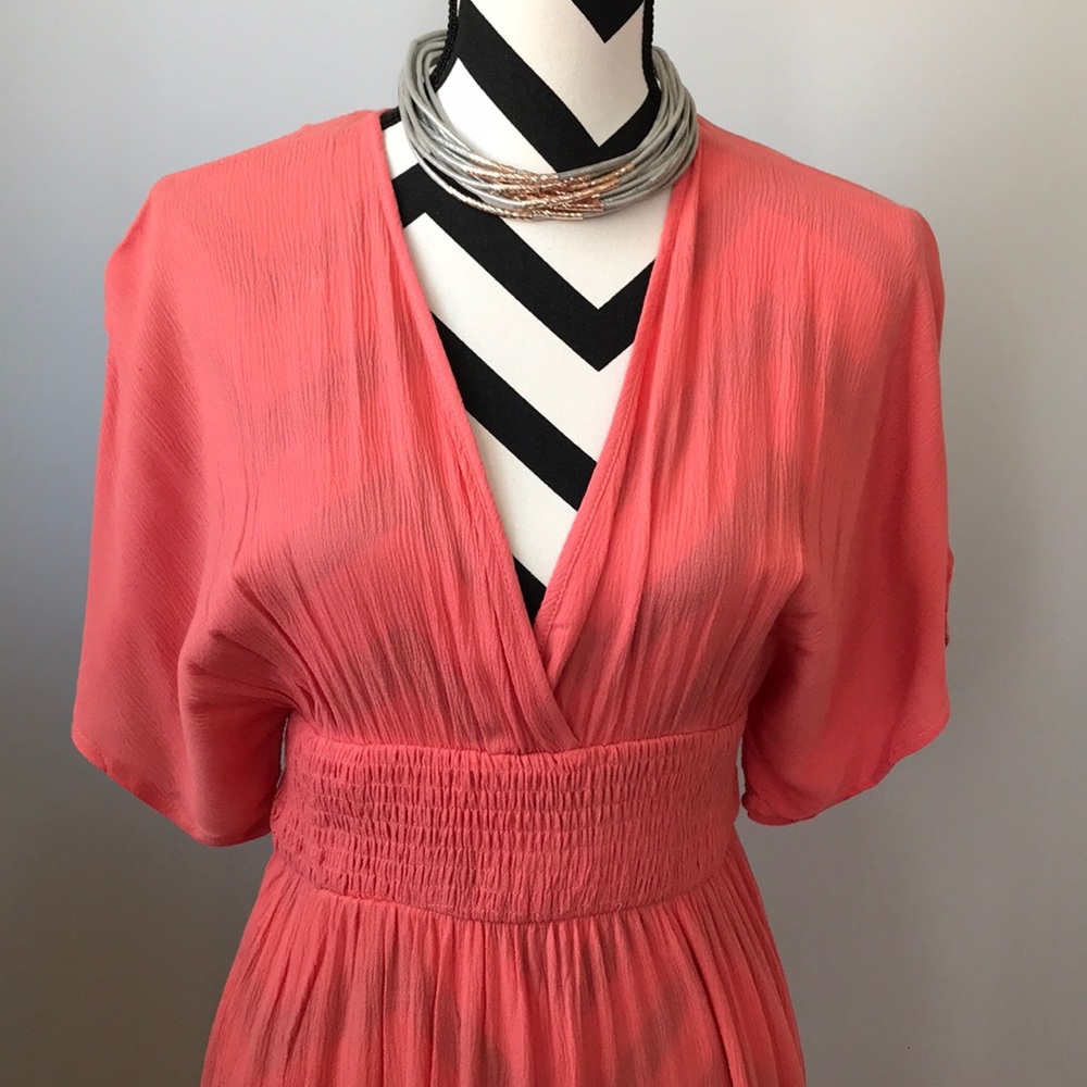 Coral V Neck Maxi Dress - Picture 3 of 8